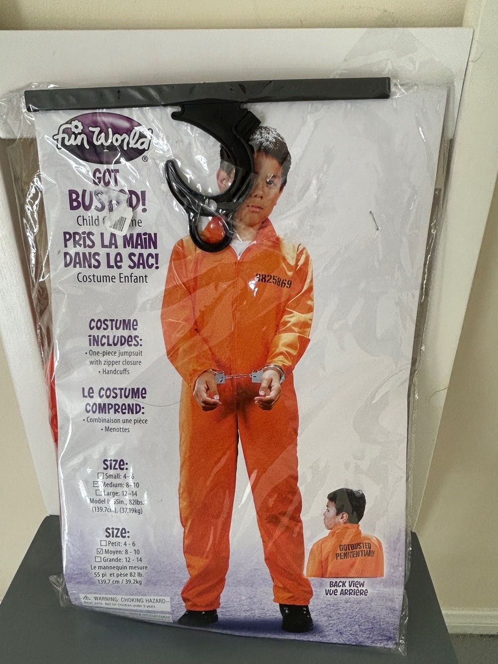 Orange Prisoner Kids Costume - 'Got Busted' Jumpsuit with Handcuffs